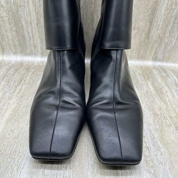Aerosoles Boots Womens 9 Black Mid Calf Black Leather Zip Up Riding Square Toe - Picture 4 of 9